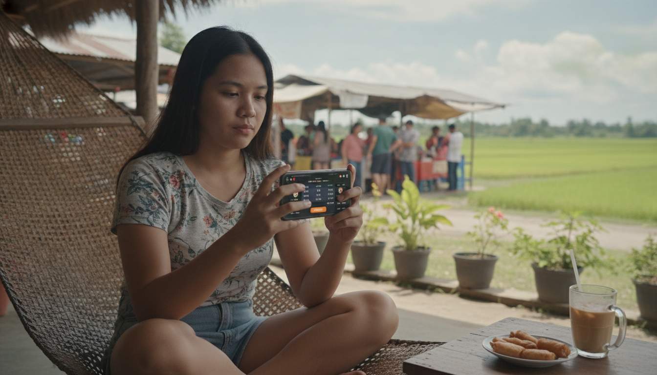 Excited woman engaging with sports betting on her mobile device